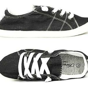 Black denim slip on shoes